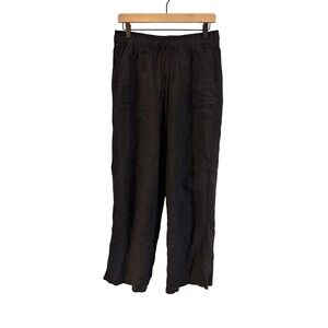 Splendid Collection Black 100% Linen Wide Leg Drawstring Pants RS2C890 Womens M